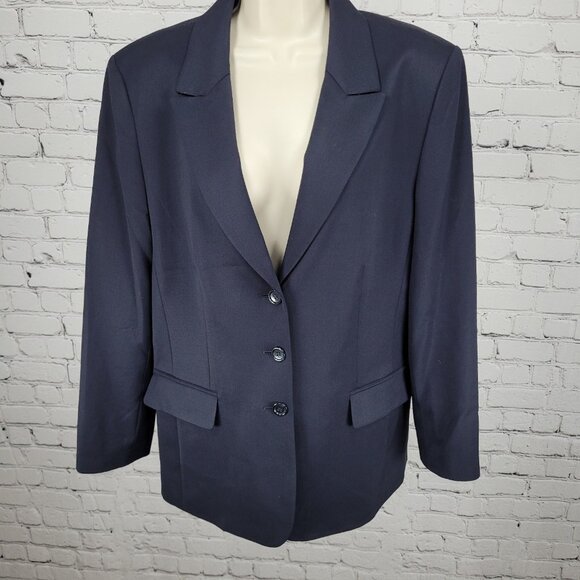 Talbots Blue Italian Wool Stretch 3 Button Peak Blazer USA Made Size 14 - Picture 1 of 16